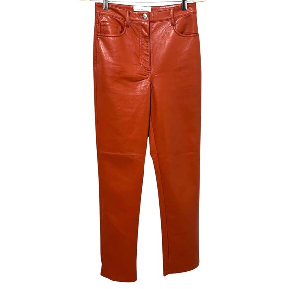 Aritzia Wilfred Melina High-Waisted Vegan Leather Pants 4 Revel Red Orange - Picture 1 of 6